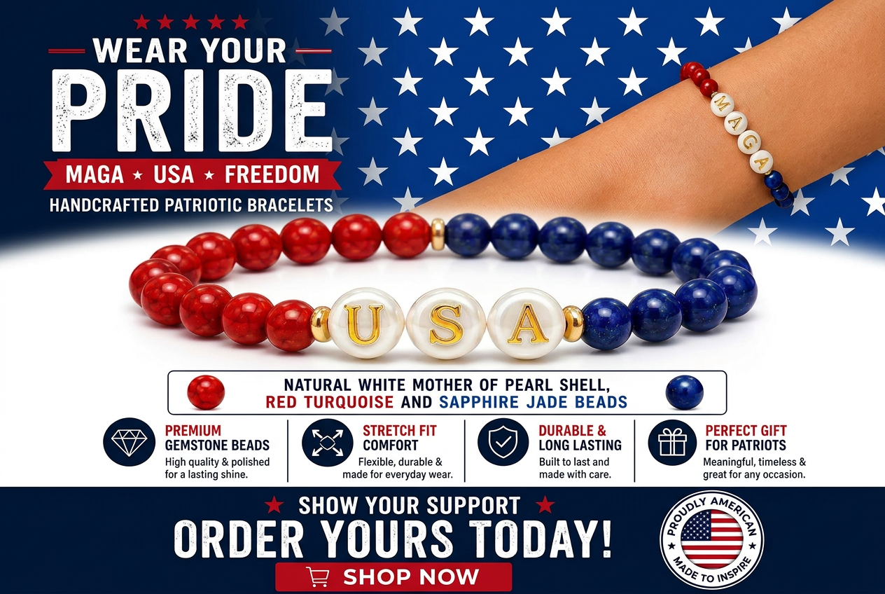 USA bracelet with white stars on blue background, handcrafted patriotic jewelry